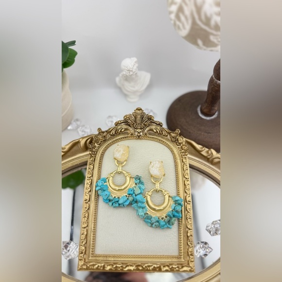 Statement Turquoise & Gold Drop Earrings | Boho Chic Bold Style - Picture 4 of 7